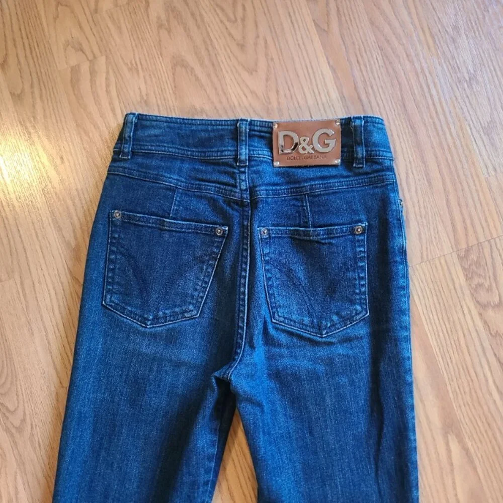 DOLCE & GABBANA STRETCH SKINNY JEANS ZIP ANKLE HIGH RISE LEATHER LOGO PATCH 38 - Picture 5 of 11